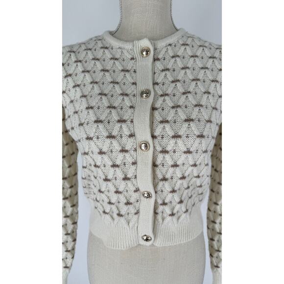 Guess Womens Dove White Long Sleeve Cross Stitch Miya Cardigan Size Small NWT - Picture 7 of 15
